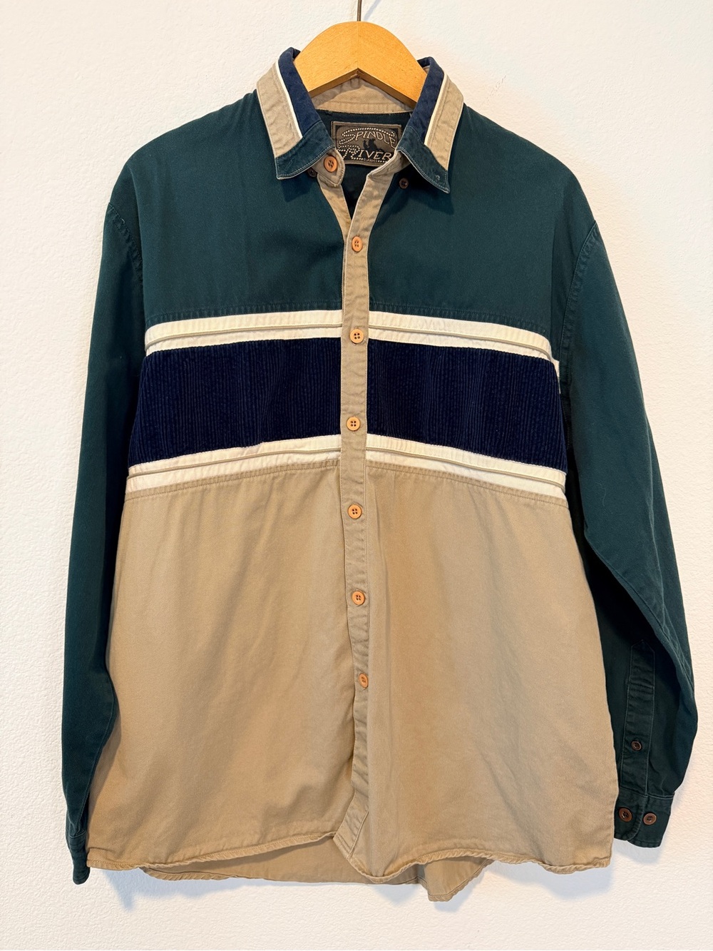 Vintage Cotton Spindle River Colorblock Corduroy Workwear Gorpcore Shirt Mens L